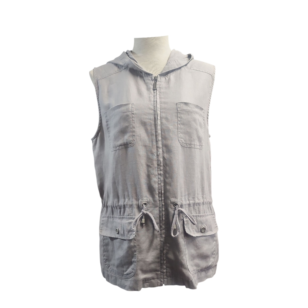 Kenar 100% Linen Light Gray Hooded Vest
